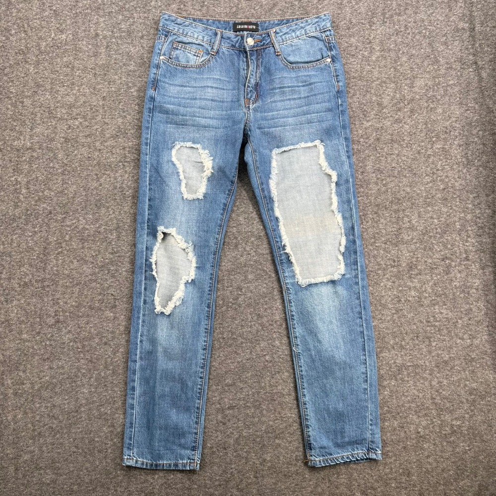 Fashion Nova Womens Distressed Straight Leg Jeans Medium Wash Blue Size‎ 27 3